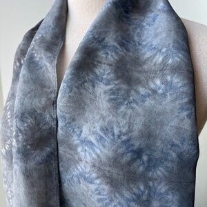 100% Silk Artist Made Natural Resist Dye Shibori Scarf NWT